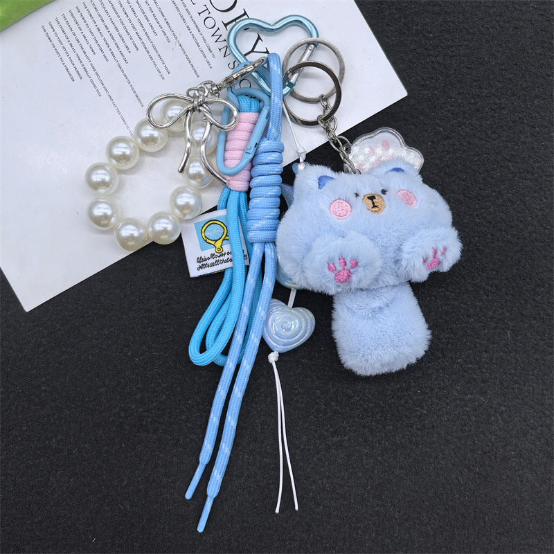 Plush Pendant Cute New Cartoon Doll Cat Long Tail Keychain Student Bag Charm Gift Wholesale