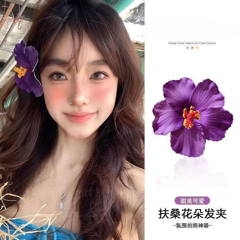 Flower hairpin female hottie photo headgear retro super fairy atmosphere blue beautiful new Chinese side clip hair accessories