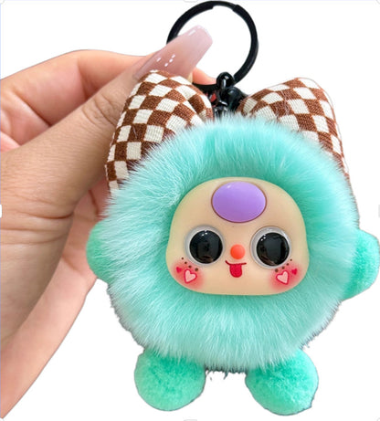 Imitation otter rabbit fur bow, small briquettes, car keychain pendants, exquisite dolls, cartoon dolls, school bags, bag ornaments