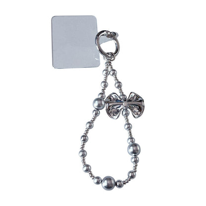 Original DIY silver bow beaded mobile phone chain pendant creative couple miu series bag keychain small pendant