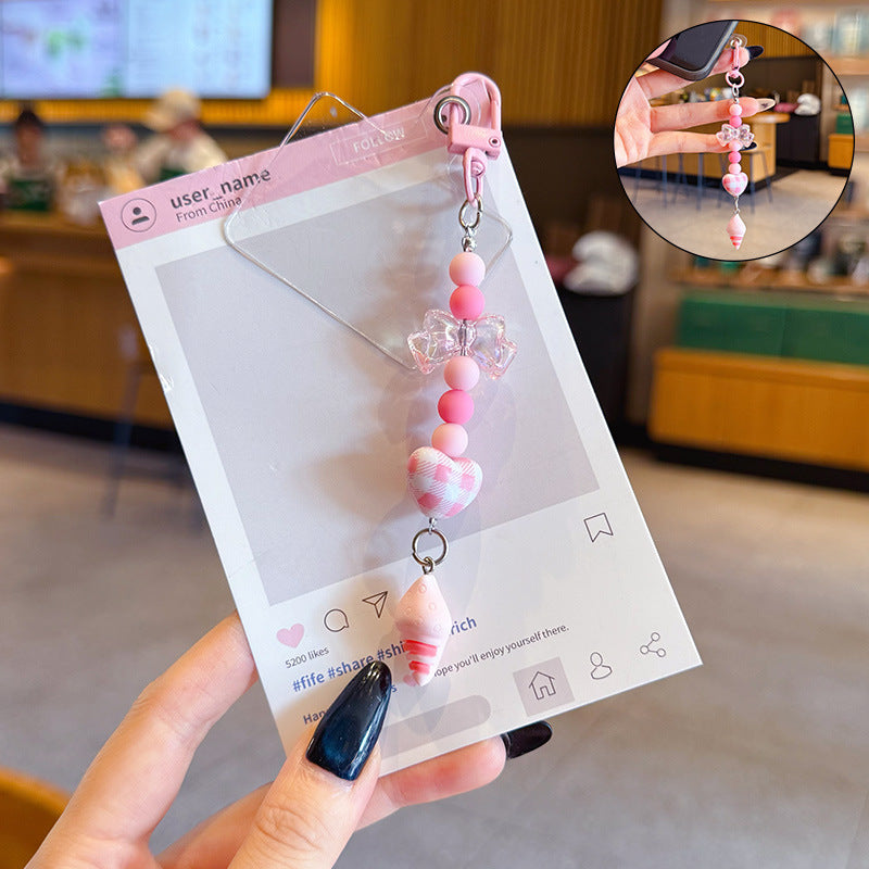 Creative DIY bow beaded mobile phone chain keychain pendant couple miu series bag keychain pendant wholesale