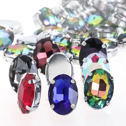 Oval Crystal Claw Rhinestones - Glass Hand-Stitch Headband Wedding Dress Accessories