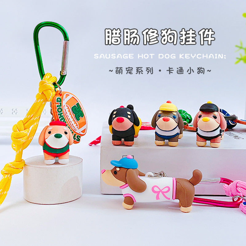 Creative Exquisite Trendy Dachshund Dog Doll Keychain - 3D Cartoon Puppy Couple Bag Pendant
