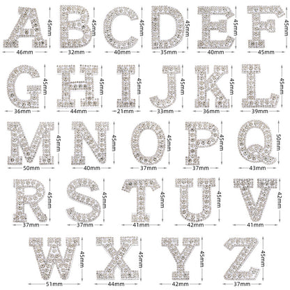 Full diamond letters DIY clothing accessories, white rhinestone hot simmer patches, hot patch English 26 letters
