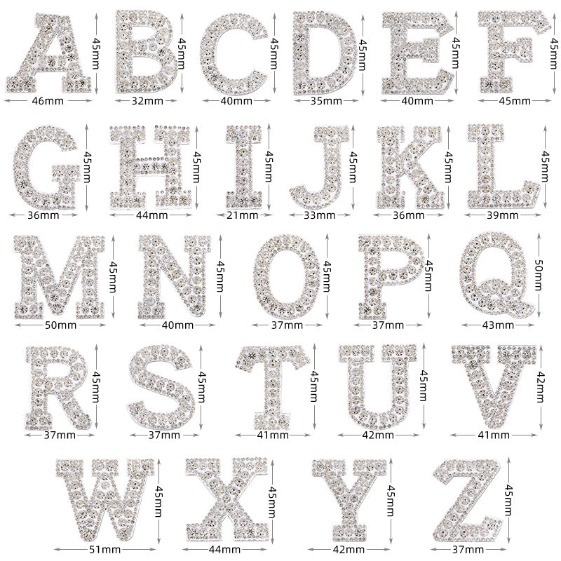 Full rhinestone letter diy clothing accessories white rhinestone hot rhinestone patch hot patch patch english 26 english letters