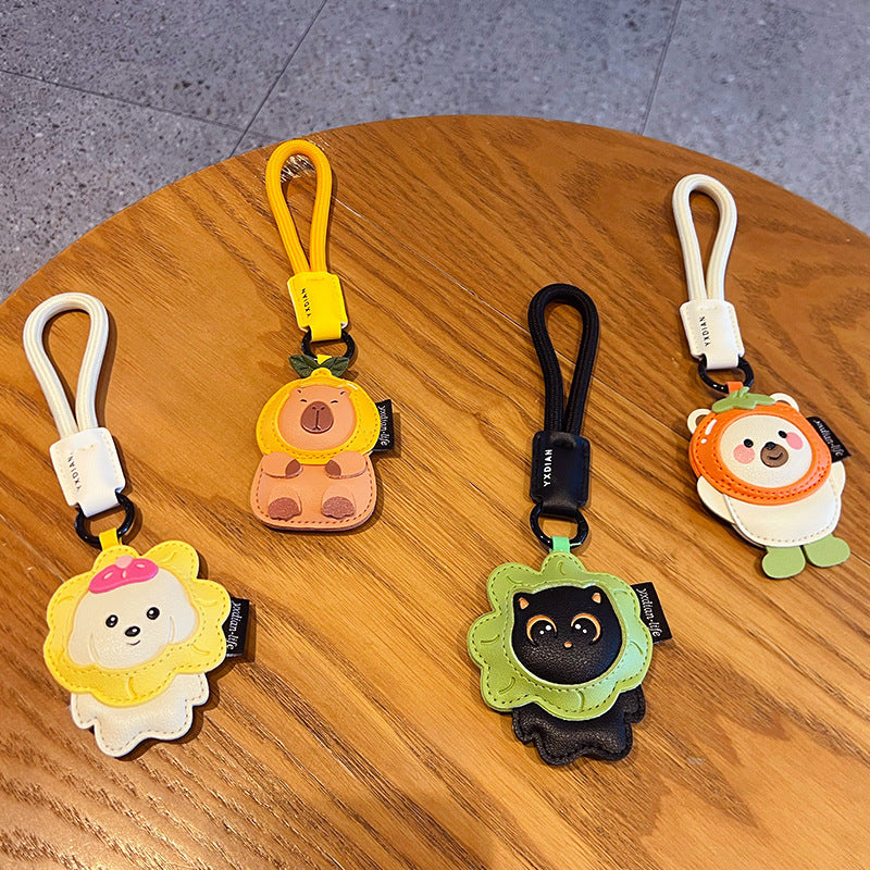 Creative PU leather capybara keychain doll pendant cute car key chain school bag pendant small gift