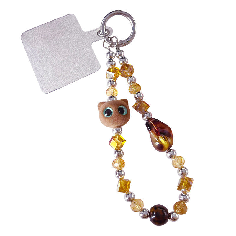 Handmade DIY Maillard Cat Beaded Mobile Phone Chain Pendant Leopard Print Doll Bag Keychain Pendant