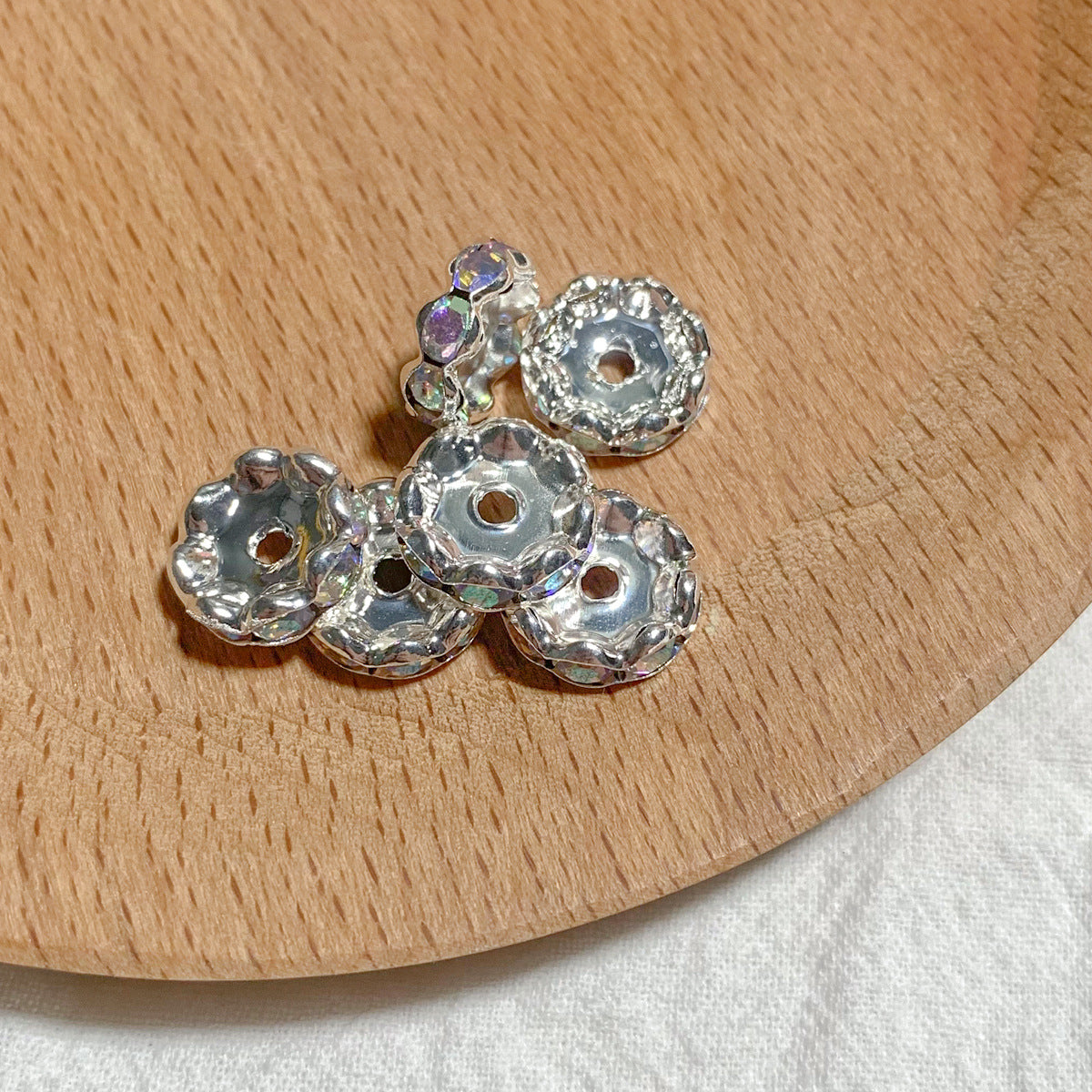 Factory direct sales 10MM color wavy edge rhinestone circle wheel bead spacer spacer bead string silver diamond jewelry