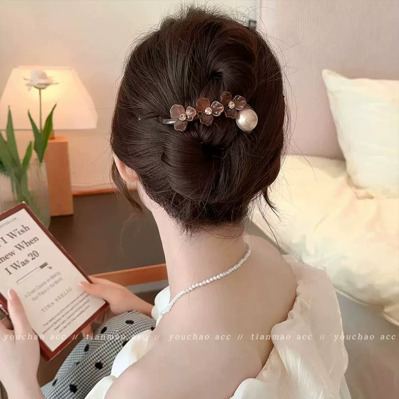 Elegant and sophisticated floral twist hair clips for women, 2026 new high-end back hair clip, straight duckbill clip