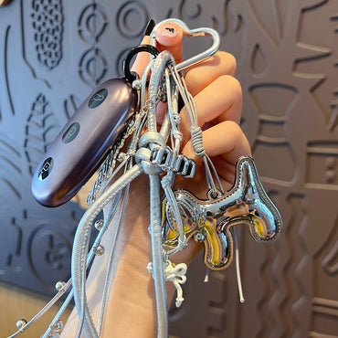 Handmade DIY silver tether key chain pendant couple car school bag keychain female miu tie bag pendant