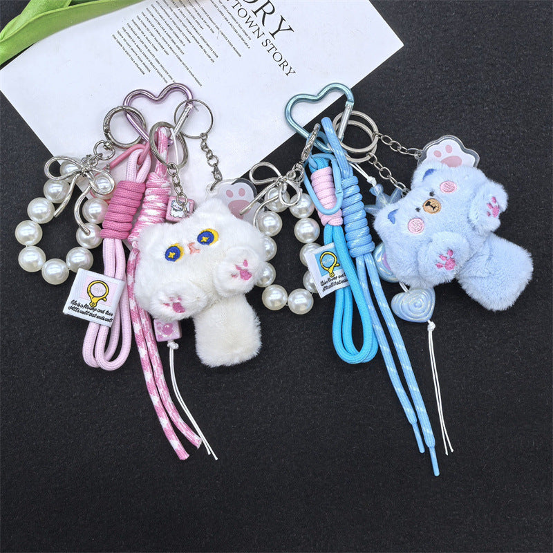 Plush Pendant Cute New Cartoon Doll Cat Long Tail Keychain Student Bag Charm Gift Wholesale