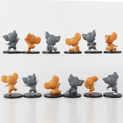 12 cat and mouse figures: Tom Cat and Jerry Q version of the doll model, cute toy cake, toy ornaments