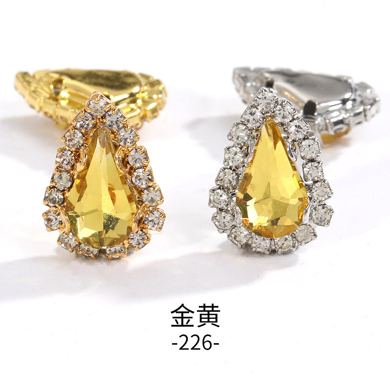 Pointed waterdrop claw rhinestone edge 4-hole hand-stitched rhinestone DIY headwear accessory clothing flash rhinestone accessory pointed waterdrop crystal buckle