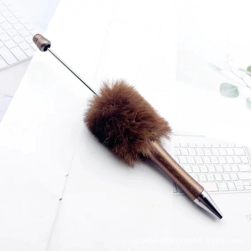 Leopard print plush ballpoint pen creative DIY beading, cute fluffy ballpoint pen, handmade hairball, high-value student