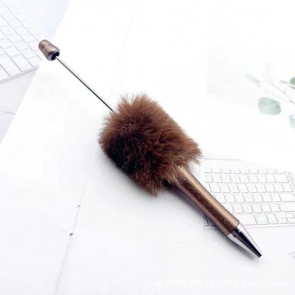 Leopard print plush ballpoint pen creative DIY beading, cute fluffy ballpoint pen, handmade hairball, high-value student