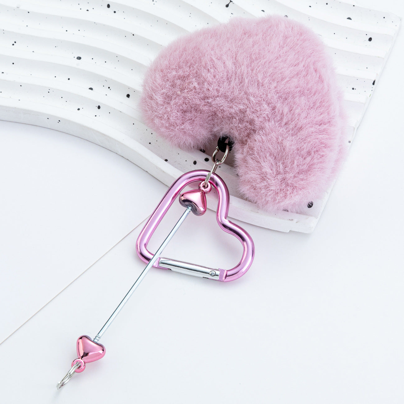 DIY Beaded Love Carabiner - Plush Pendant Love Lock Buckle Hairball Carabiner Wholesale