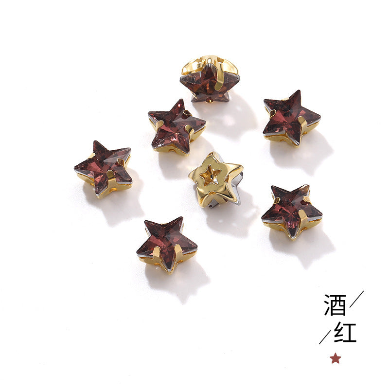 New 10mm five-pointed star hand-stitched glass thickened claw drill 3D DIY wedding dress, clothing, shoes, bags, hair clips, accessories