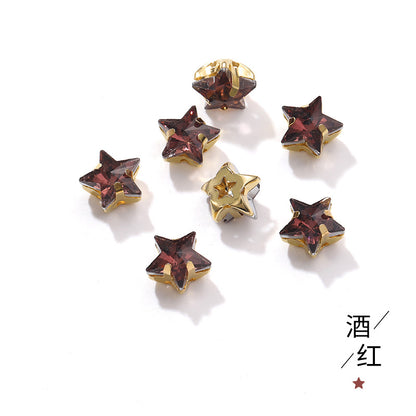 New 10mm five-pointed star hand-stitched glass thickened claw drill 3D DIY wedding dress, clothing, shoes, bags, hair clips, accessories