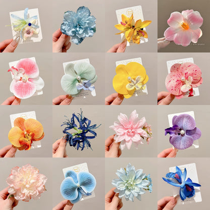 Flower hairpin female hottie photo headgear retro super fairy atmosphere blue beautiful new Chinese side clip hair accessories