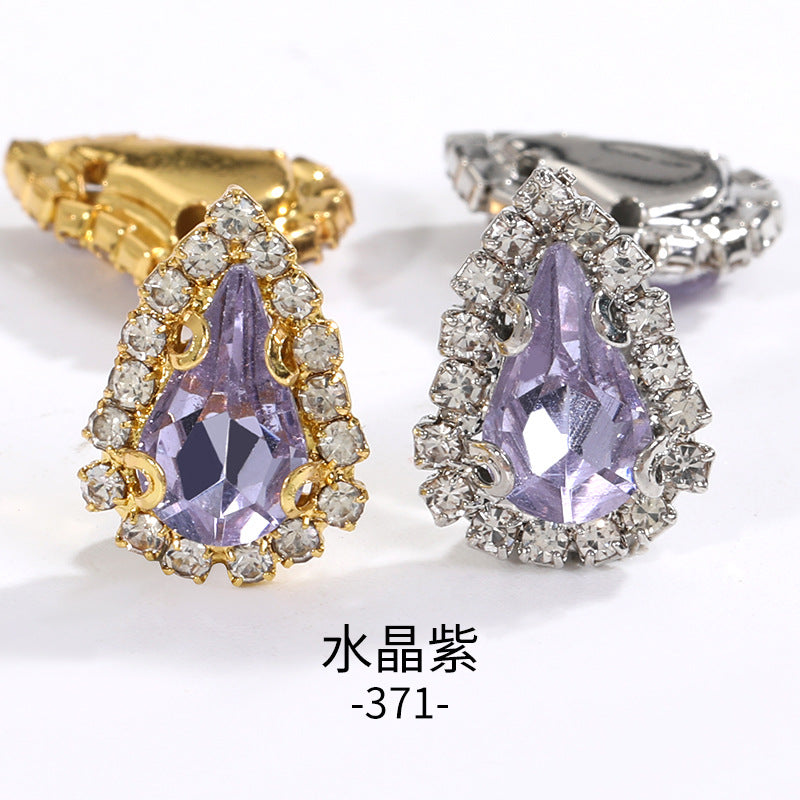 Pointed waterdrop claw rhinestone edge 4-hole hand-stitched rhinestone DIY headwear accessory clothing flash rhinestone accessory pointed waterdrop crystal buckle