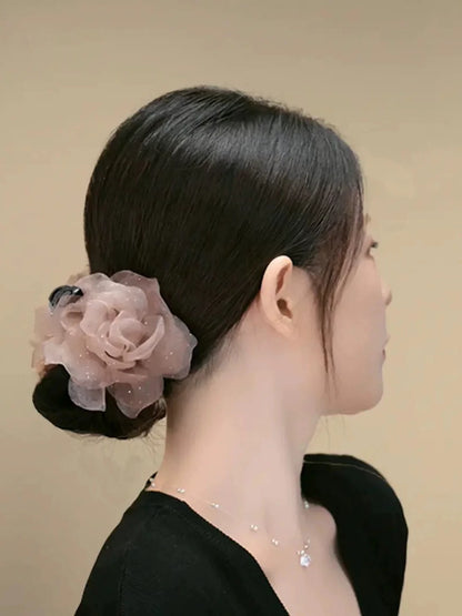 Korean-style gentle and elegant chiffon floral bun clip, light luxury temperament, high-end hair clip, bun head claw clip at the back of the head