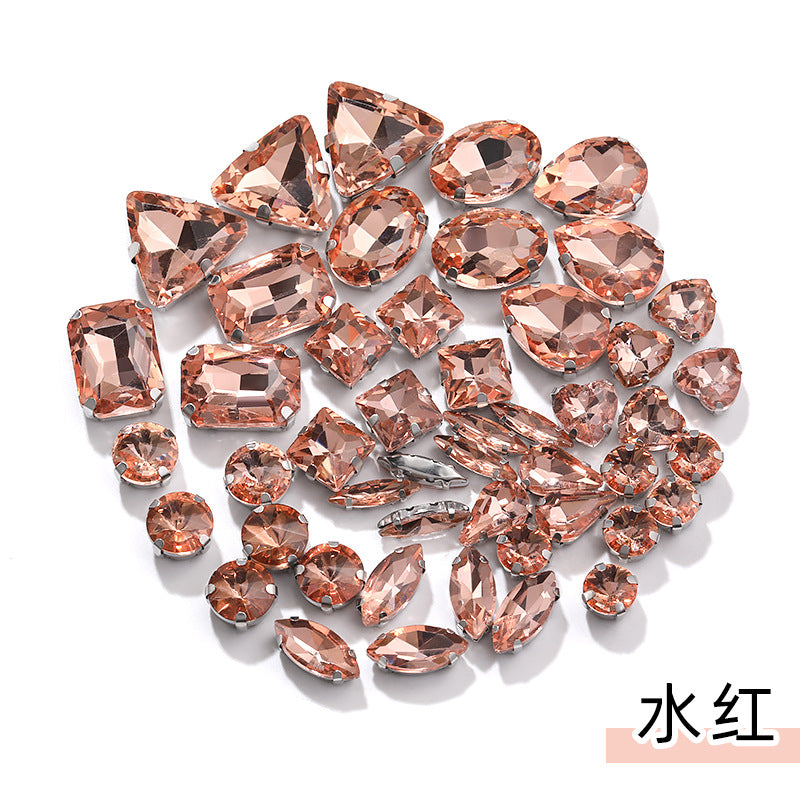 Mixed Four-Corner Claw Rhinestones - Silver Crystal Glass Hand-Sewn Wedding Dress Accessories 50pcs