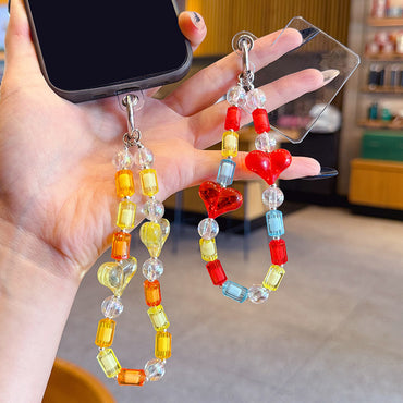 Creative DIY Love Beaded Mobile Phone Chain Keychain Pendant Couple Car Key Chain Bag Bracelet Pendant Small