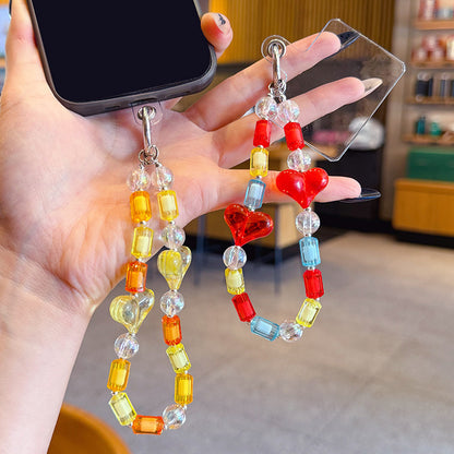 Creative DIY Love Beaded Mobile Phone Chain Keychain Pendant Couple Car Key Chain Bag Bracelet Pendant Small