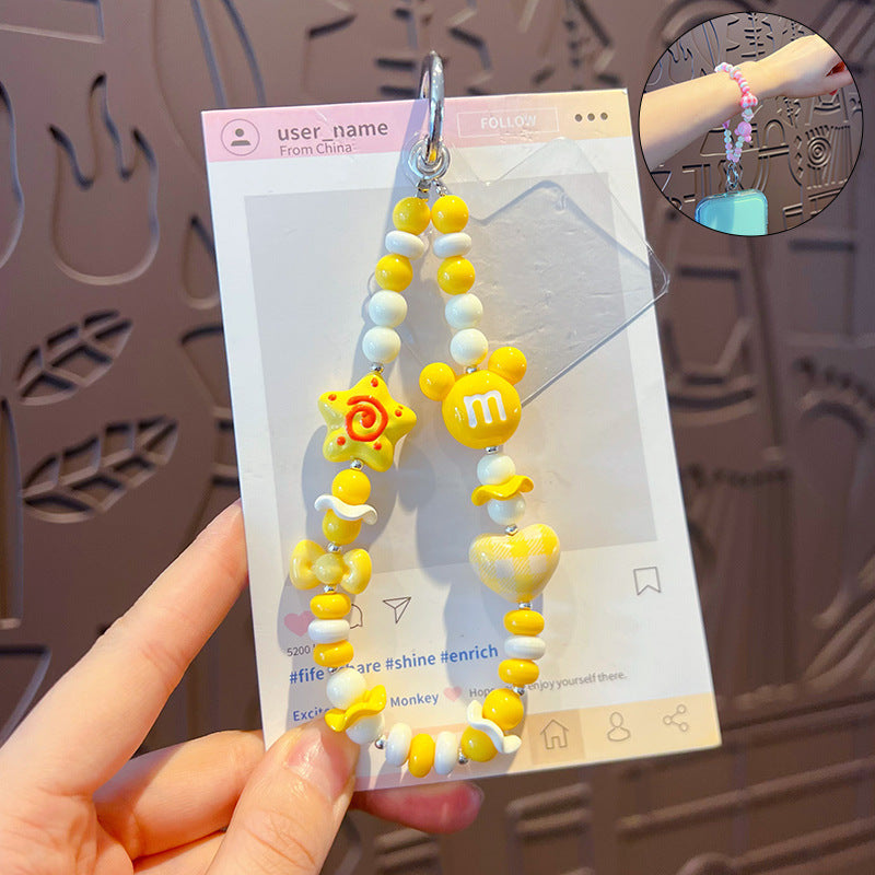 Handmade DIY Mickey Head Beaded Mobile Phone Chain Pendant Female Creative Dopamine Car Bag Keychain Pendant