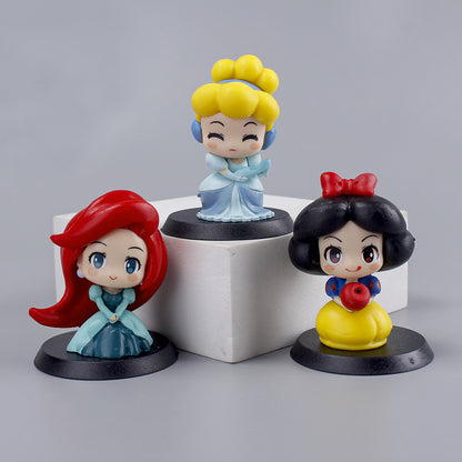 Cute little princess 9 pieces set figure white snow love Lo Merida princess cake decoration ornament car car