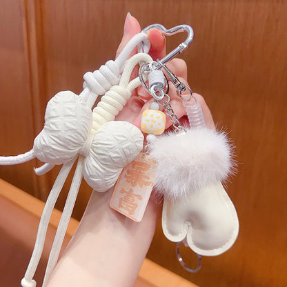 Handmade DIY Plush Gloves Bracelet Keychain - Creative Car Bag Pendant