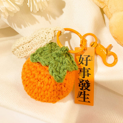 Creative plush weaving good things happen keychain small pendant cartoon crochet persimmon bag bag keychain small gifts