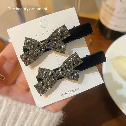 High-end rhinestone bow hair clips for women, 2026 new style bang clip, side clip, children's frizzy hair clip, straight clip