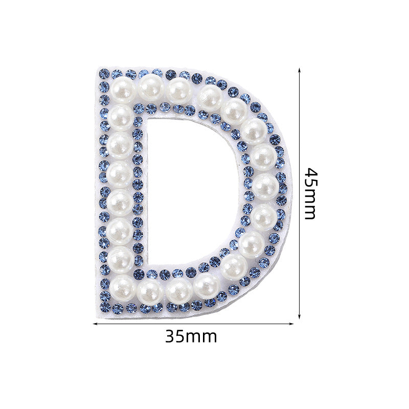Blue diamond seamless adhesive 26 English letters for clothing and makeup bag decoration, non-woven fabric patch, adhesive backing