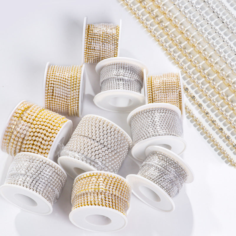 Pearl claw chain full roll diamond band tight claw luggage clothing accessories hair accessory phone case diamond super glitter pearl diamond chain