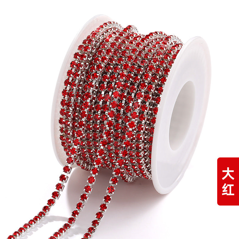 Hot Selling Multicolor White K Claw Chain 2 2.5 2.8 3mm Dense Crystal Glass Drill Claw Chain DIY Clothing Decorations