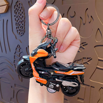 Creative alloy pullback motorcycle keychain simulation pedal toy car model keychain pendant keyring