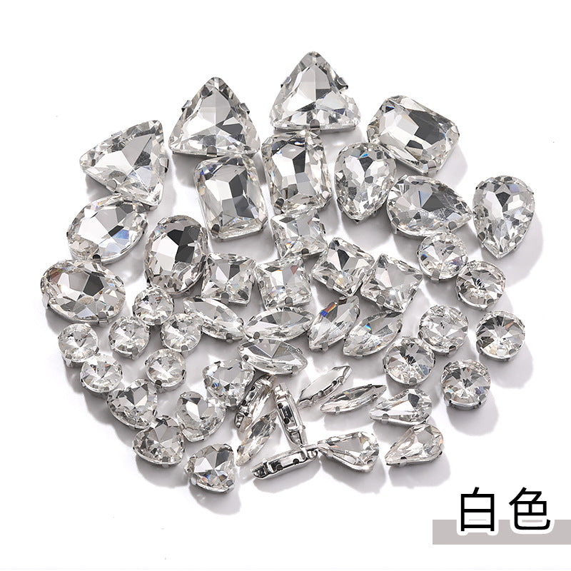 Mixed Four-Corner Claw Rhinestones - Silver Crystal Glass Hand-Sewn Wedding Dress Accessories 50pcs