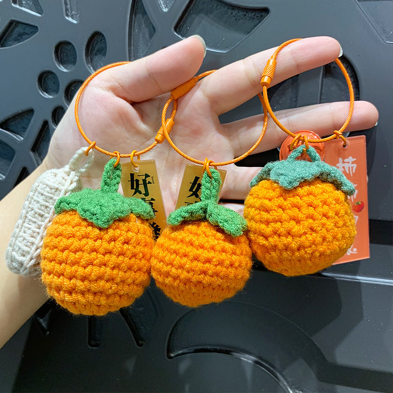 Creative plush weaving good things happen keychain small pendant cartoon crochet persimmon bag bag keychain small gifts