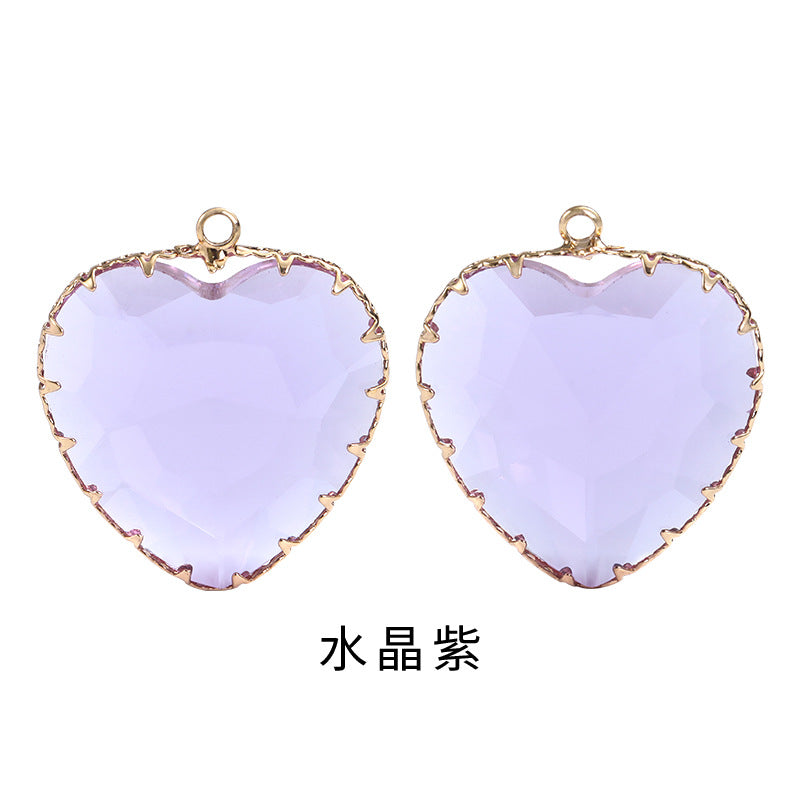 Heart-shaped single pendant gold flower claw glass diamond pendant necklace clothing accessory heart-shaped gold edged peach blossom claw pendant