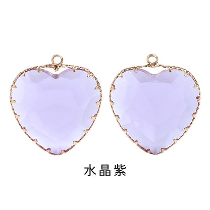 Heart-shaped single pendant gold flower claw glass diamond pendant necklace clothing accessory heart-shaped gold edged peach blossom claw pendant
