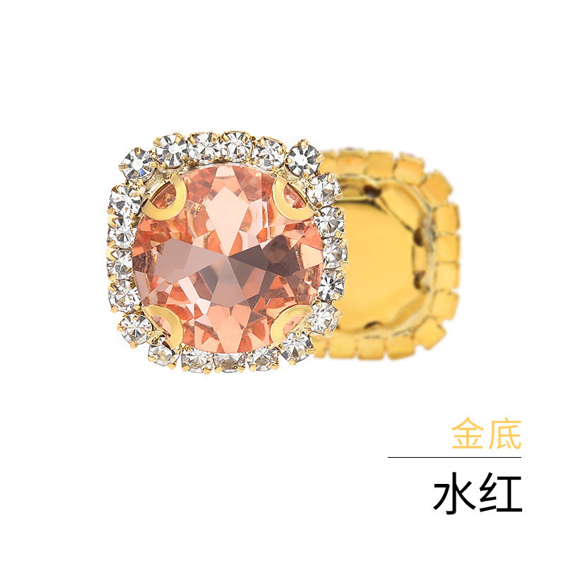 Gemstone flower edge claw drill with perforated holes, hand-sewn diamond, thickened gold base for clothing decoration accessories, gemstone flower crystal buckle