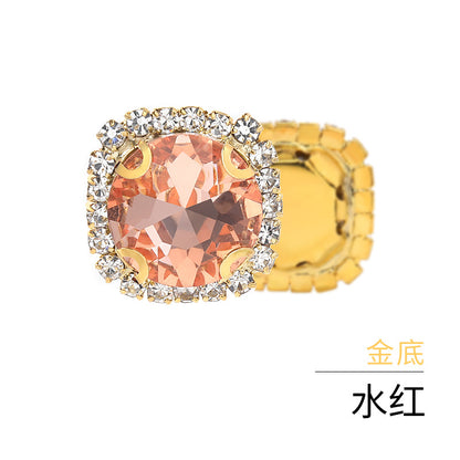 Gemstone flower edge claw drill with perforated holes, hand-sewn diamond, thickened gold base for clothing decoration accessories, gemstone flower crystal buckle