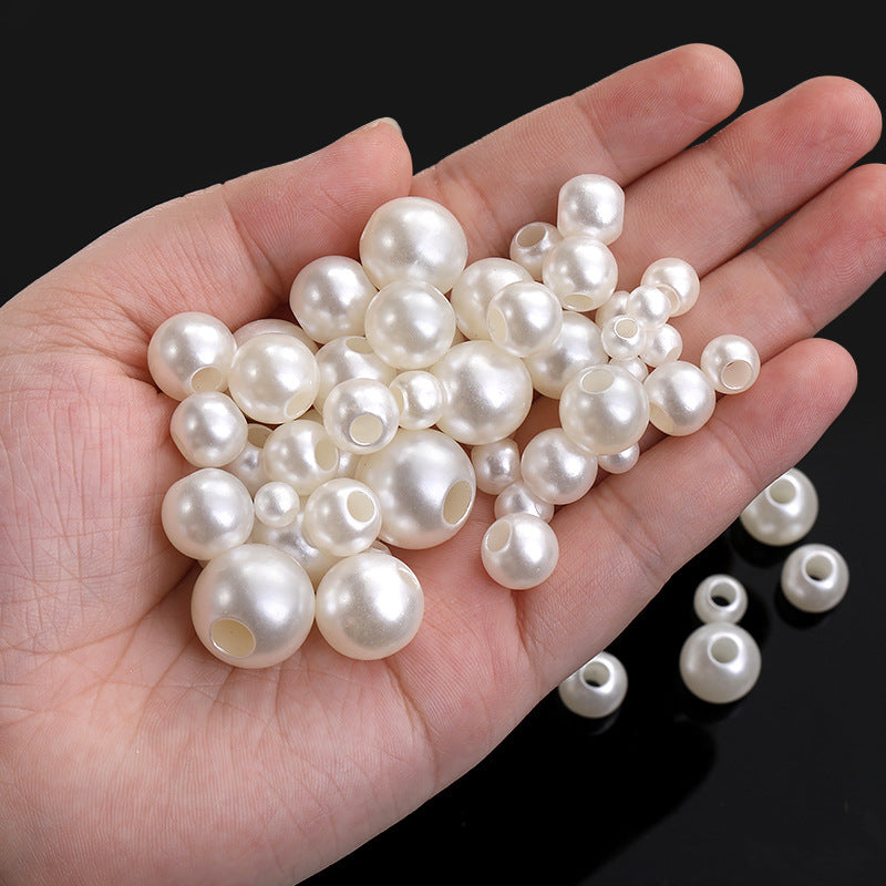 6-16mm through-hole pearls, large holes, imitation pearls, loose pearls, straight holes, hand-perforated rubber bands, beige pearl jewelry wholesale