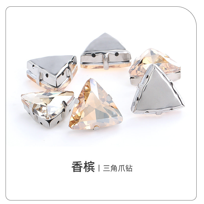 Triangular claw drill with thickened base glass hand-stitched rhinestone for shoes, bags, and clothing accessories, can be perforated with triangular claw drill