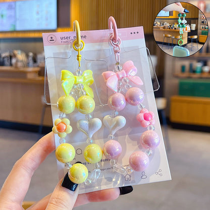 DIY colorful love bow beaded mobile phone chain small pendant couple simple car bag keychain pendant