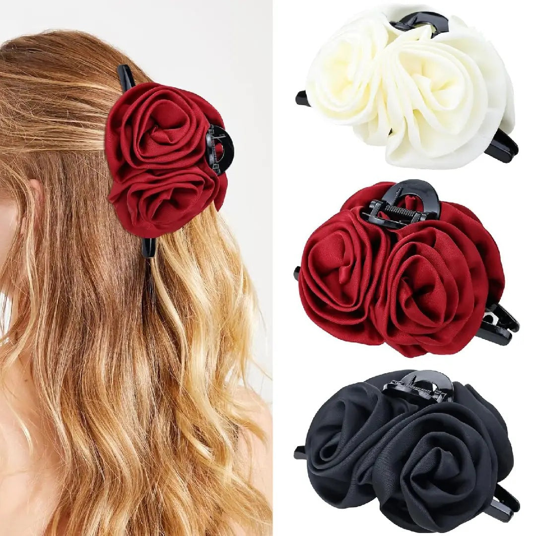 French retro satin rose grab clip women 2025 new hairpin elegant temperament versatile headgear broken hair bangs