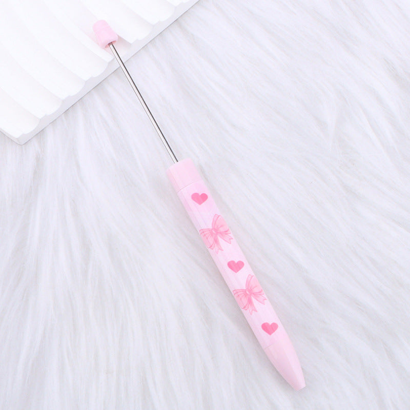 DIY bow pink long printed pattern ballball pen creative cute ballpoint pen plastic beaded ballpoint pen