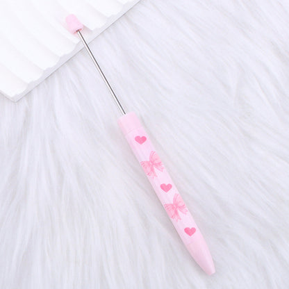 DIY bow pink long printed pattern ballball pen creative cute ballpoint pen plastic beaded ballpoint pen