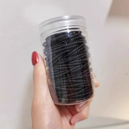 Black rubber band, highly elastic, durable, hair tie, leather sleeve, hair tie, women's bucket set, 100 rubber bands, high ponytail